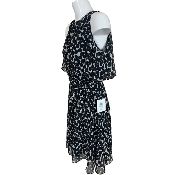 Calvin Klein Polka Dot Print Cold Shoulder Dress with Tie Belt Size 8 NWT - Picture 4 of 11